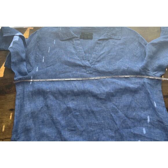 Tahari Womens 1X Blue/White V Neck 100%Linen Accent Buttons 3/4 Sleeves Hobo - Picture 4 of 8